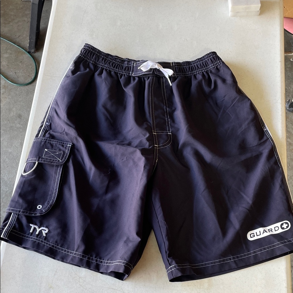 TYR Navy Blue Swim Shorts with Guard Logo